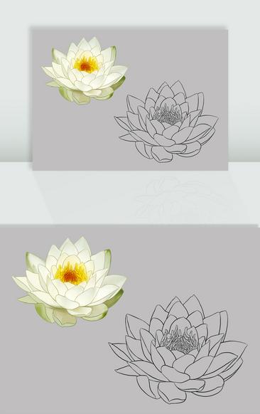 白莲花小鸟装饰画白莲花精美山水背景白莲花精美山水背景绿叶白莲工笔